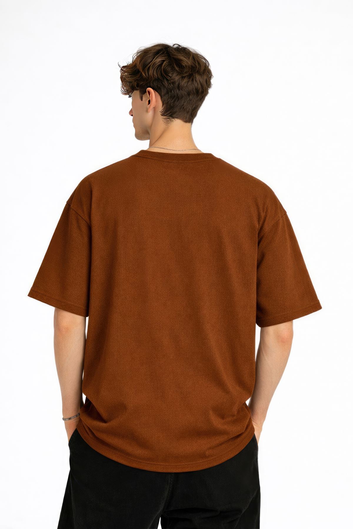 Deer - Oversize Erkek Tişört KAHVE