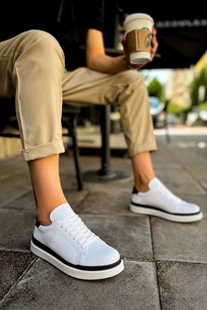 CH979 - Santoni GBT Spor Erkek Ayakkabı BEYAZ/SIYAH