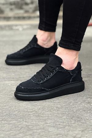 JY018 Dexo Erkek Günlük Bağcıklı Kot Kumaş Spor Sneaker Ayakkabı TST - Siyah