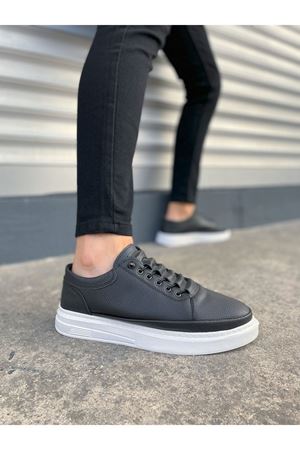 JY0535 Prime Bağcıklı Cilt Erkek Günlük Sneaker Ayakkabı CBT - Siyah
