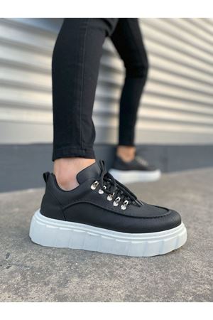 JY010 Cloud Bağcıklı Cilt Erkek Günlük Sneaker Ayakkabı CBT - Siyah