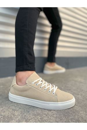 JY122 Mode Bağcıklı Süet Erkek Günlük Sneaker Ayakkabı SBT - Bej