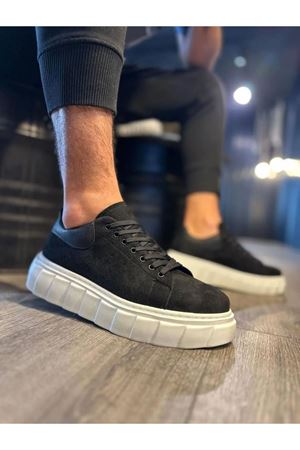 JY144 Volt Bağcıklı Süet Erkek Günlük Sneaker Yüksek Taban Ayakkabı SBT Siyah