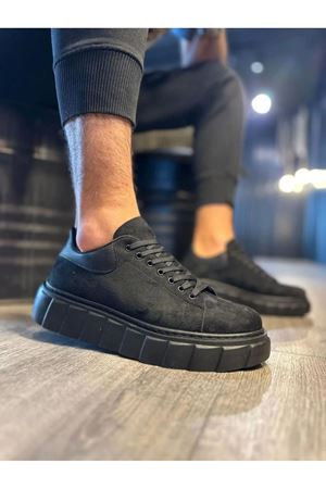 JY144 Volt Bağcıklı Süet Erkek Günlük Sneaker Yüksek Taban Ayakkabı SST Siyah