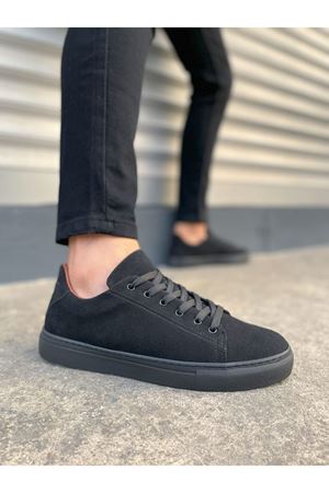 JY122 Mode Bağcıklı Süet Erkek Günlük Sneaker Ayakkabı SST - Siyah