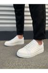 JY166 Prestige Bağcıklı Cilt Kapitone Desenli Erkek Günlük Sneaker Ayakkabı CBT - Beyaz