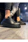 JY144 Volt Bağcıklı Cilt Erkek Günlük Sneaker Yüksek Taban Ayakkabı CST Siyah