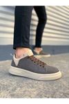 JY204 Flex Bağcıklı Keten Kumaş Erkek Günlük Sneaker Ayakkabı KKT - Kahverengi/Krem