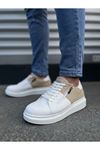 JY155 Warrior Bağcıklı ve Fermuarlı Cilt Süet Erkek Günlük Sneaker Ayakkabı CSBT - Beyaz/Krem