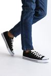 JY0422 Luke Bağcıklı Keten Kumaş Erkek Günlük Sneaker Ayakkabı KBT - Siyah