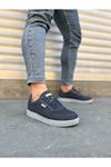 JY0118 REX Bağcıklı Keten Kumaş Erkek Günlük Sneaker Ayakkabı KGT - Füme