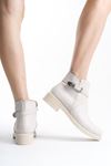 ALMILA Fermuarlı Lastikli Ortopedik Taban Topuklu Kadın Bot CKT - Krem