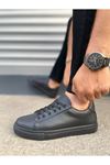 JY122 Mode Bağcıklı Cilt Erkek Günlük Sneaker Ayakkabı CST - Siyah
