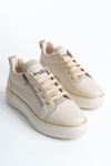 DINA Bağcıklı Fermuarlı Ortopedik Taban Kadın Sneaker Spor Ayakkabı CKT - Krem/Altın