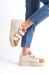 VALENCIA Bağcıksız Cırt Cırtlı Ortopedik Taban Kadın Sneaker Spor Ayakkabı CTT - Ten/Kahve