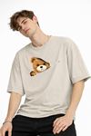 CH - Bear Baskılı Oversize Tişört BEJ